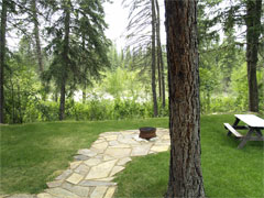 View standing on the deck of the cabin looking at the river